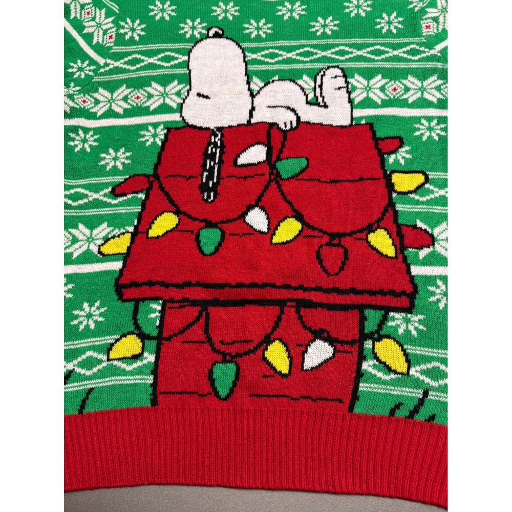 Peanuts Snoopy‎ Christmas Doghouse Ugly Holiday Sweater Green Red Mens Large L - Picture 4 of 11
